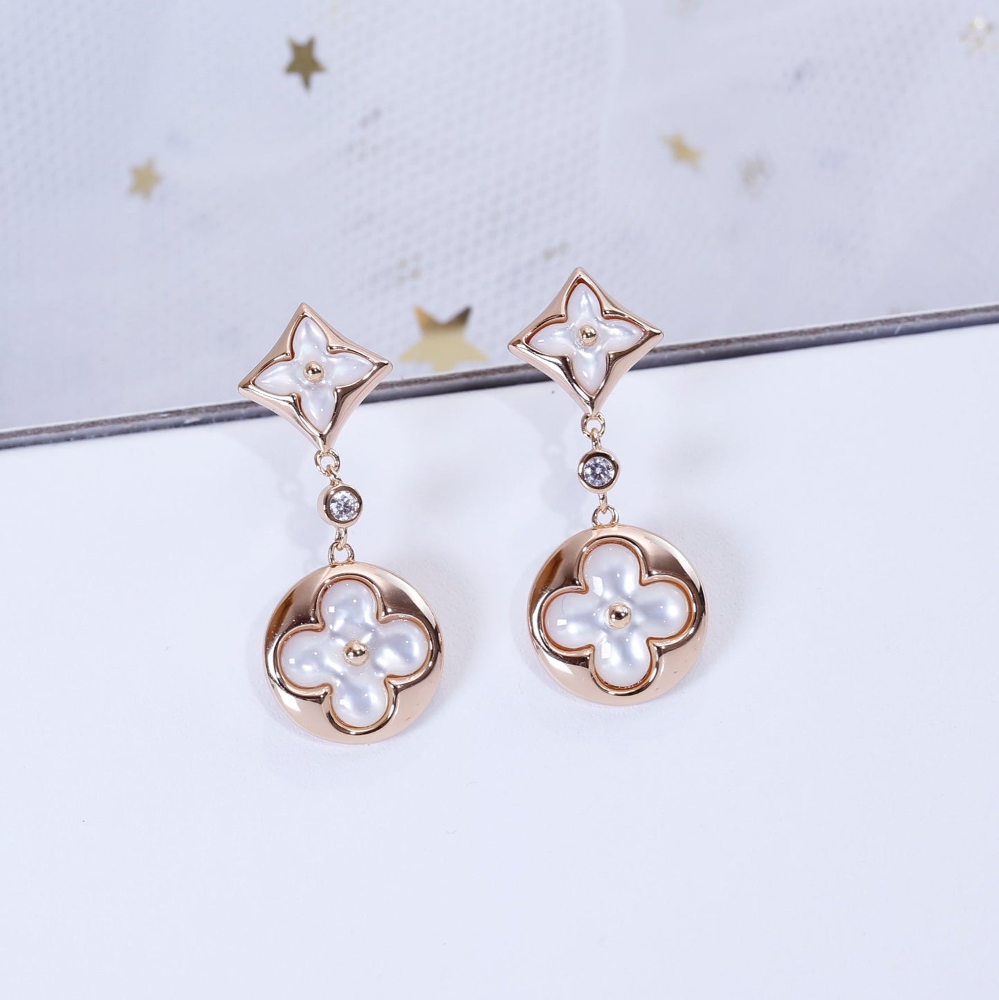 [Luxe Jewelry]STAR AND SUN PINK GOLD MOP DROP EARRINGS