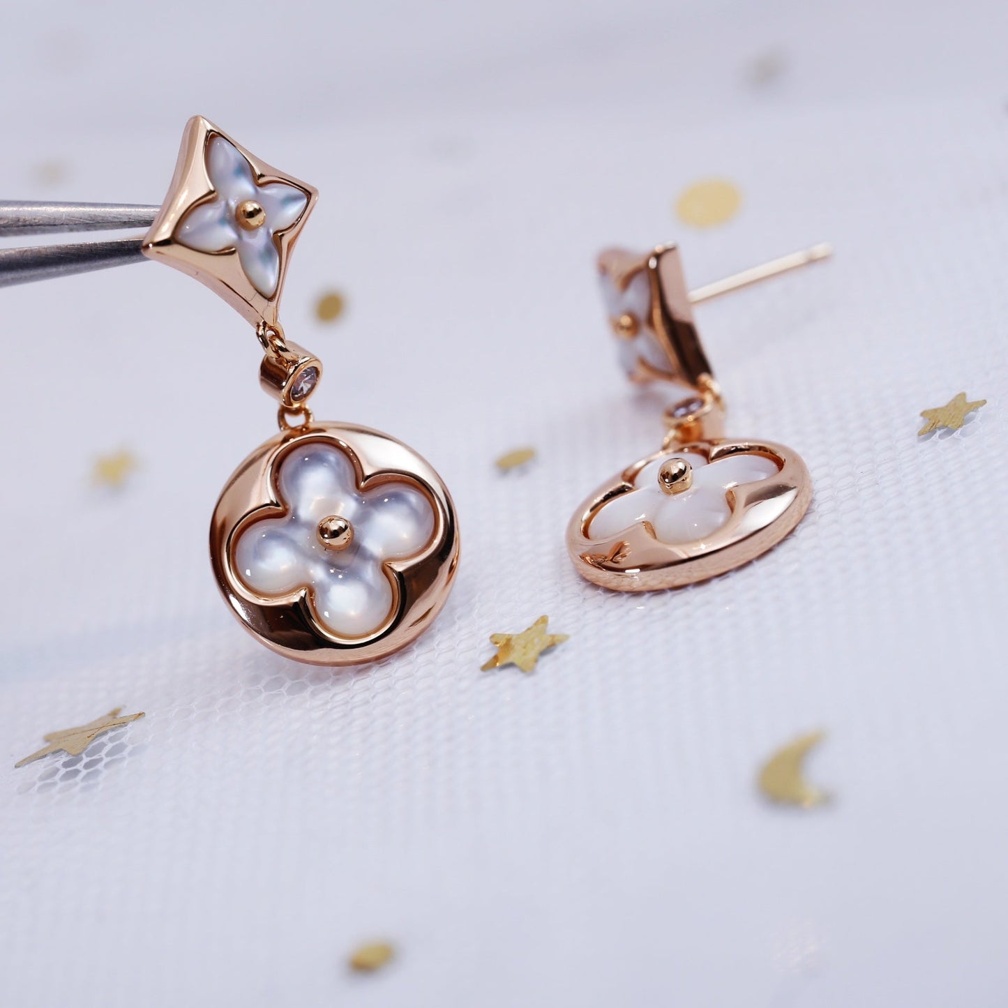 [Luxe Jewelry]STAR AND SUN PINK GOLD MOP DROP EARRINGS