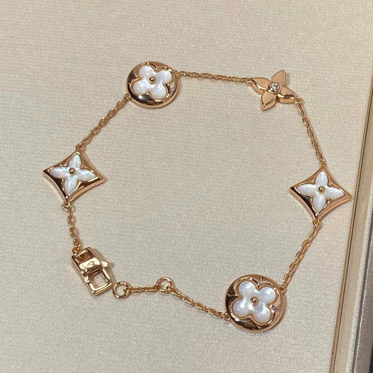 [Luxe Jewelry]STAR AND SUN 5 MOTIF MOP PINK GOLD BRACELET