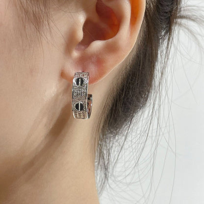 [Luxe Jewelry]LOVE CERAMIC DIAMOND PAVED SILVER EARRINGS