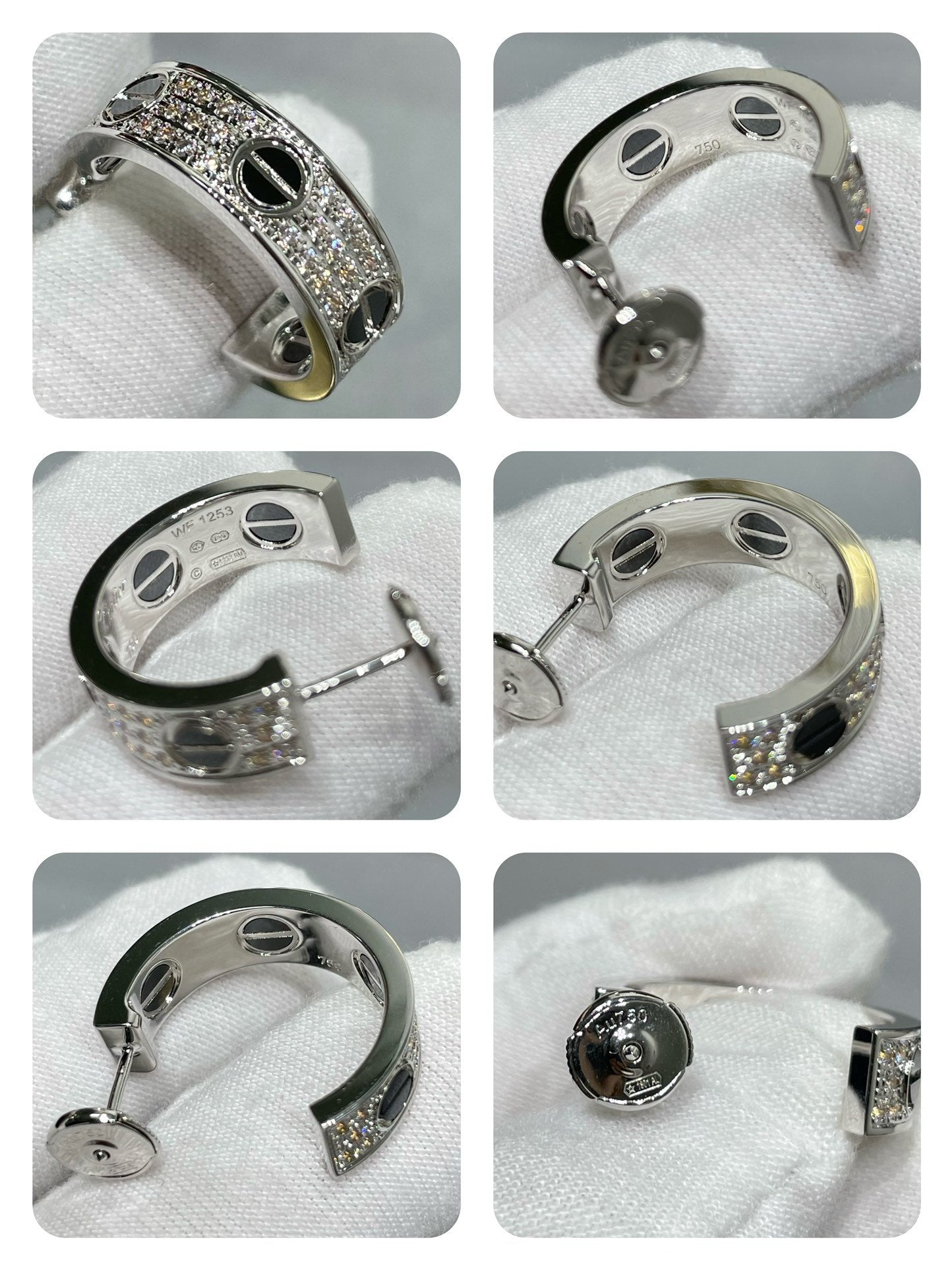 [Luxe Jewelry]LOVE CERAMIC DIAMOND PAVED SILVER EARRINGS