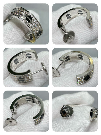 [Luxe Jewelry]LOVE CERAMIC DIAMOND PAVED SILVER EARRINGS