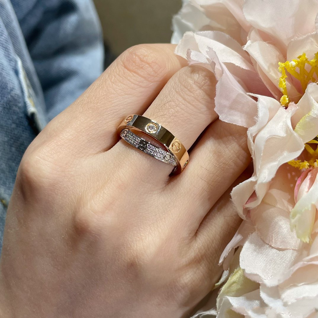 [Luxe Jewelry]LOVE PINK GOLD SILVER DIAMOND DOUBLE RING