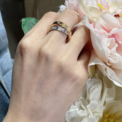 [Luxe Jewelry]LOVE PINK GOLD SILVER DIAMOND DOUBLE RING