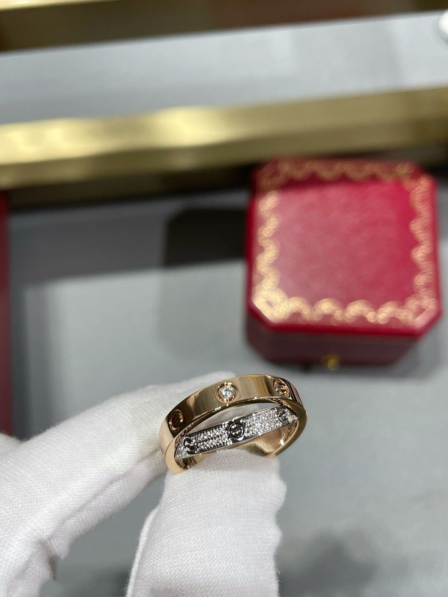 [Luxe Jewelry]LOVE PINK GOLD SILVER DIAMOND DOUBLE RING