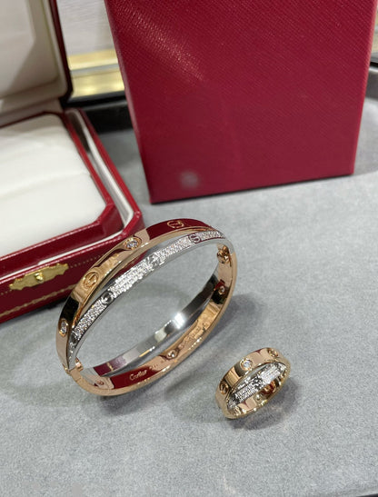 [Luxe Jewelry]LOVE PINK GOLD SILVER DIAMOND DOUBLE RING