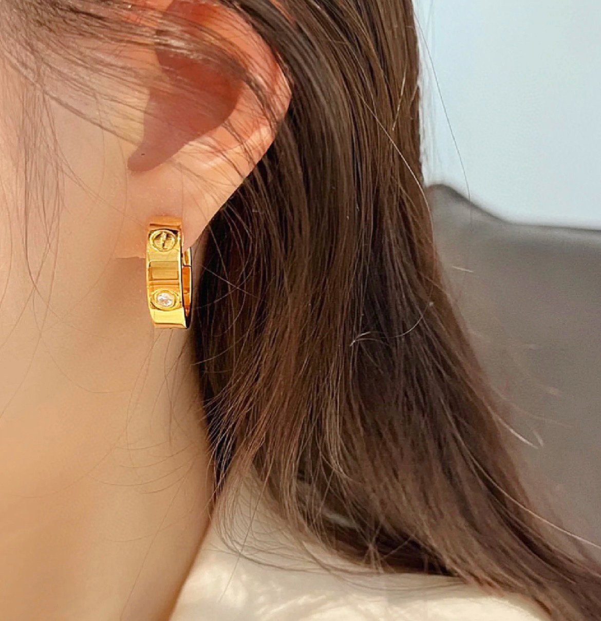 [Luxe Jewelry]LOVE 5.5MM 1 DIAMOND EARRINGS