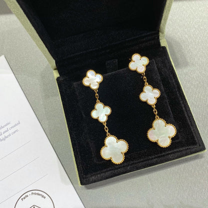 [Luxe Jewelry]CLOVER MOP 3 MOTIFS GOLD EARRINGS
