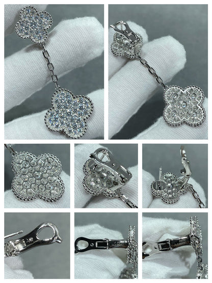 [Luxe Jewelry]CLOVER 2 MOTIFS DIAMOND PAVED SILVER EARRINGS