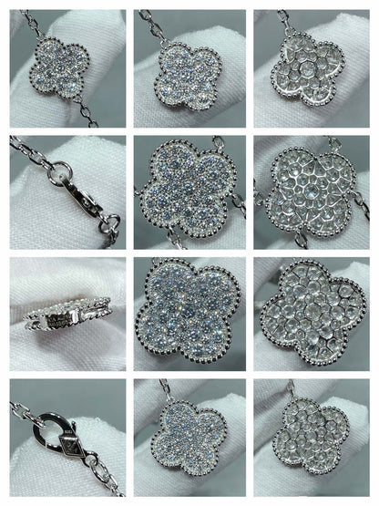 [Luxe Jewelry]CLOVER 6 MOTIF DIAMOND PAVED NECKLACE