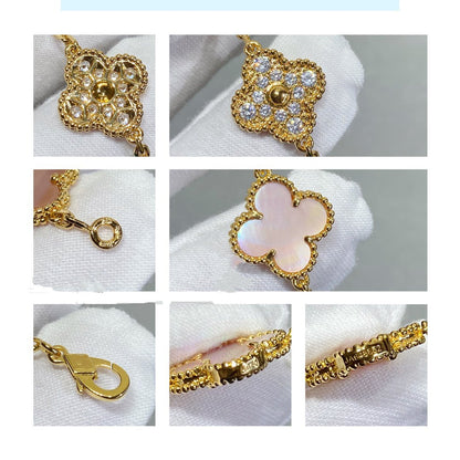 [Luxe Jewelry]CLOVER 5 MOTIF DIAMOND PINK MOP PINK GOLD BRACELET
