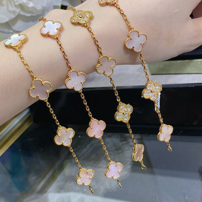[Luxe Jewelry]CLOVER 5 MOTIF DIAMOND PINK MOP PINK GOLD BRACELET