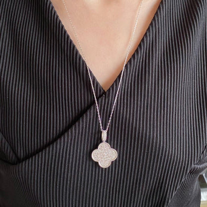 [Luxe Jewelry]CLOVER 25MM LARGE PEDANT DIAMOND PAVED LONG NECKLACE
