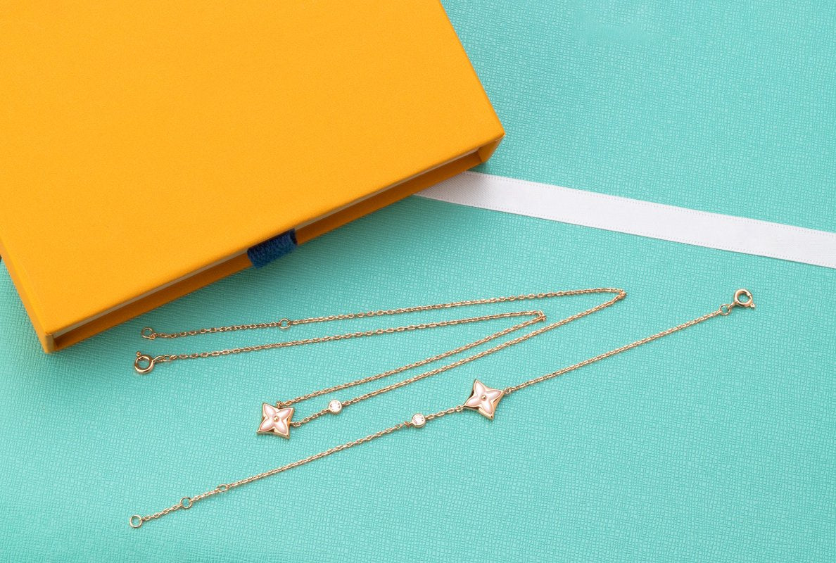 [Luxe Jewelry]STAR PINK MOP 1 DIAMOND PINK GOLD NECKLACE