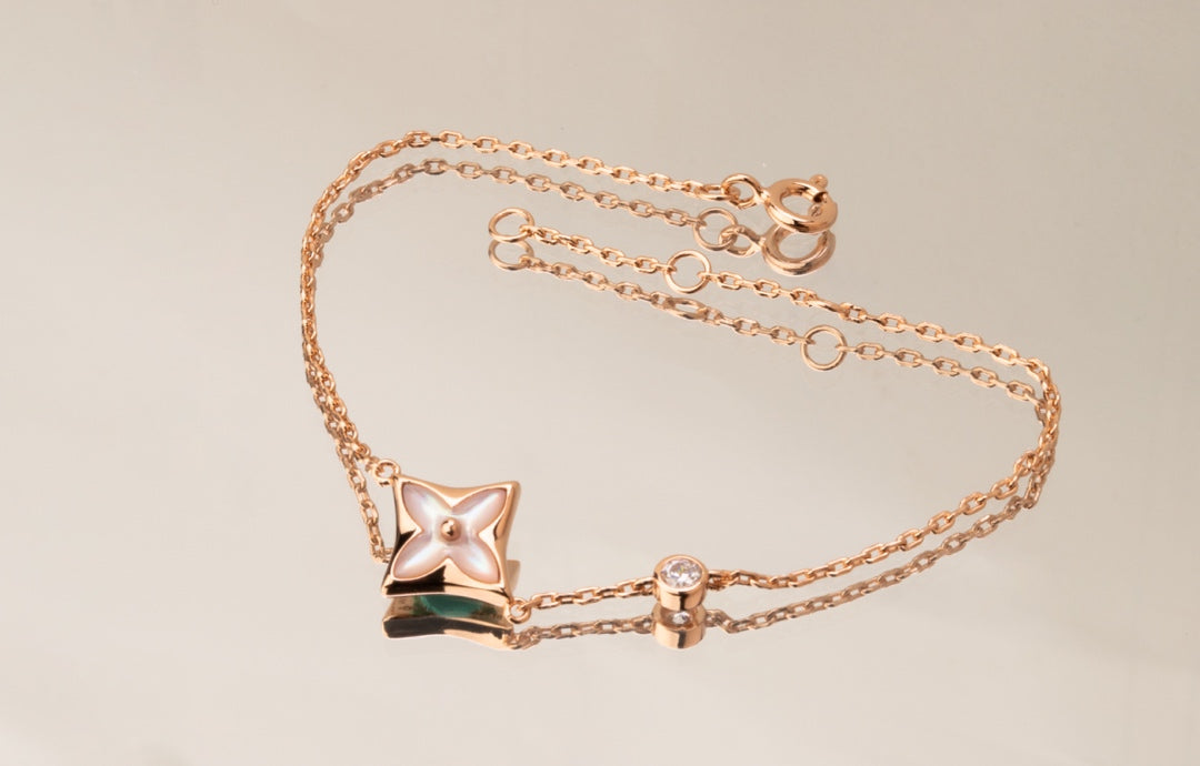 [Luxe Jewelry]STAR PINK MOP 1 DIAMOND PINK GOLD NECKLACE
