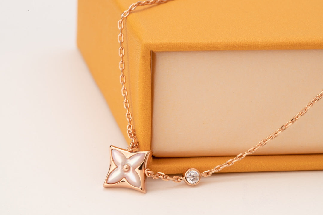 [Luxe Jewelry]STAR PINK MOP 1 DIAMOND PINK GOLD NECKLACE