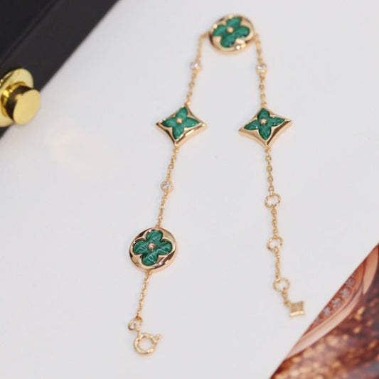 [Luxe Jewelry]STAR AND SUN 4 MOTIF PINK GOLD MALACHITE BRACELET