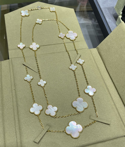 [Luxe Jewelry]CLOVER 16 MOTIF WHITE MOP GOLD NECKLACE