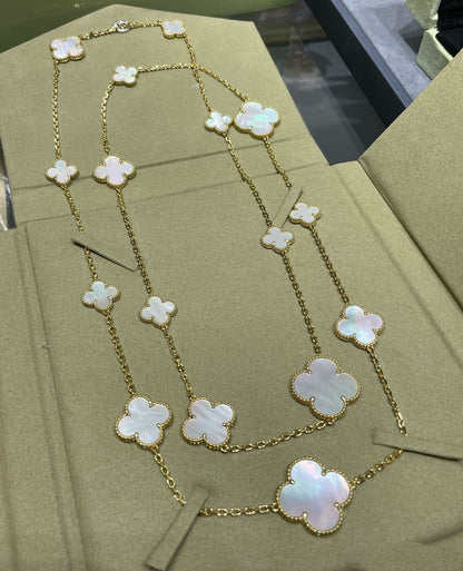 [Luxe Jewelry]CLOVER 16 MOTIF WHITE MOP GOLD NECKLACE