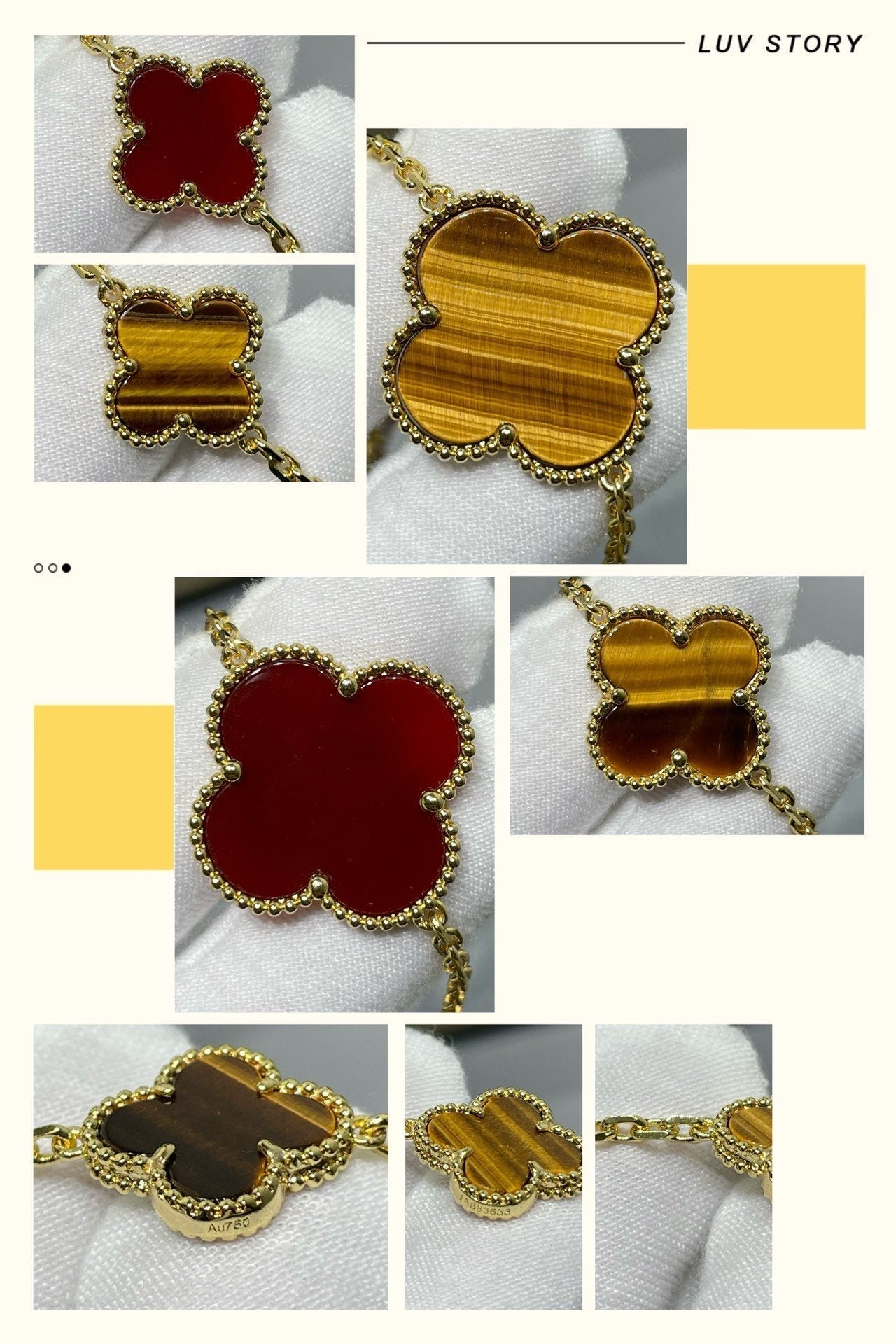 [Luxe Jewelry]CLOVER 16 MOTIF CARNELIAN TIGER EYE ROSE GOLD NECKLACE