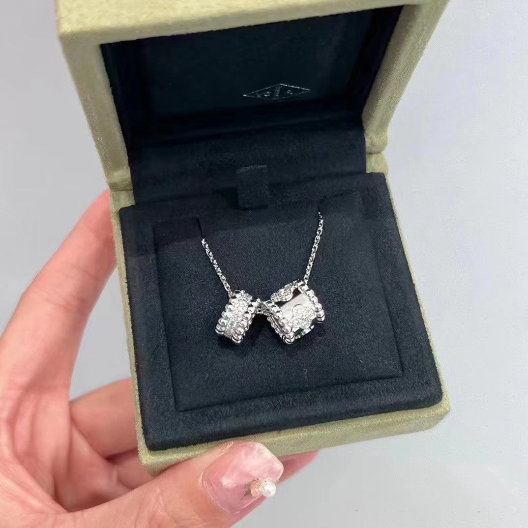 [Luxe Jewelry]PERLEE DOUBLE PENDANT SILVER DIAMOND NECKLACE