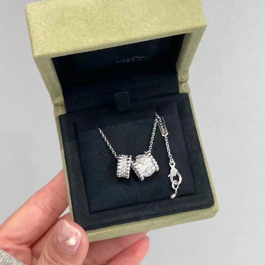[Luxe Jewelry]PERLEE DOUBLE PENDANT SILVER DIAMOND NECKLACE