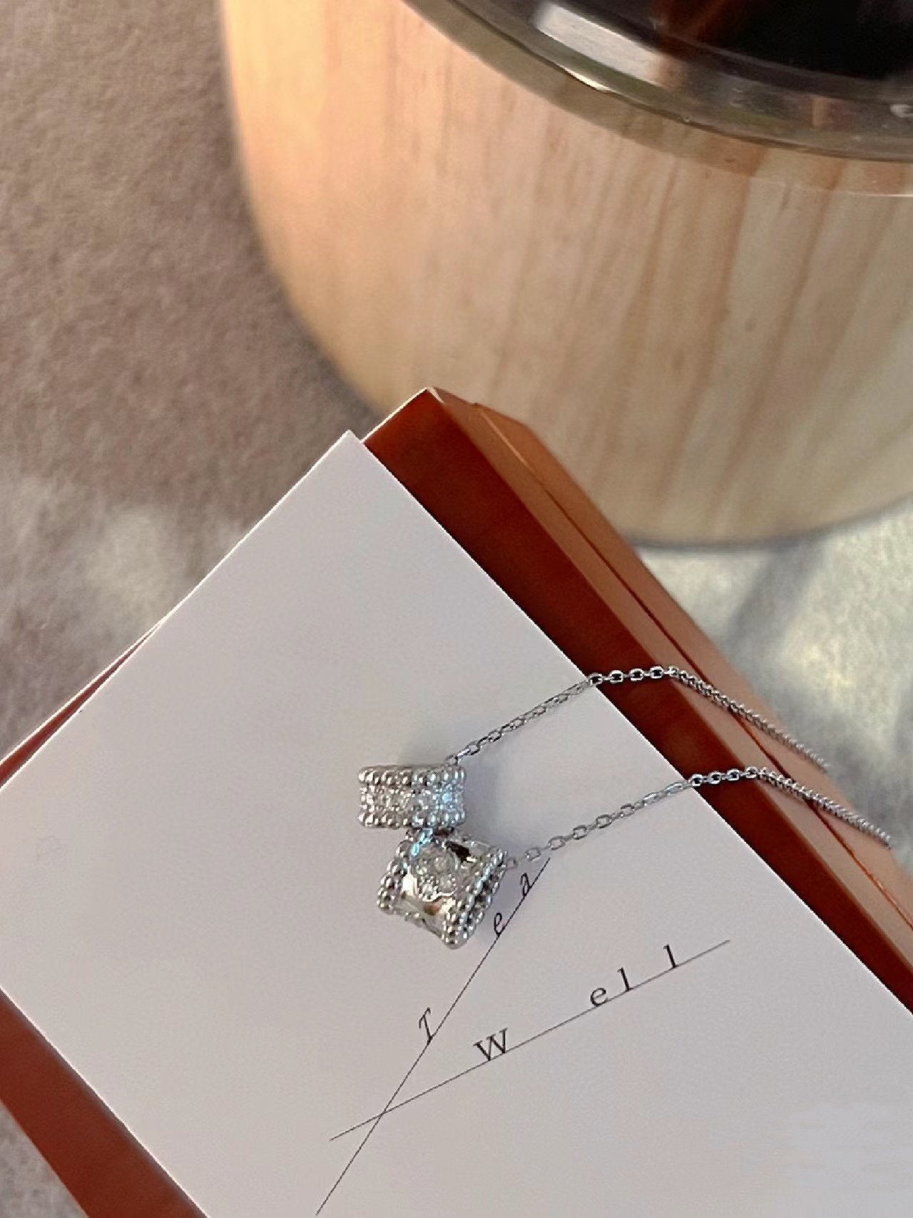[Luxe Jewelry]PERLEE DOUBLE PENDANT SILVER DIAMOND NECKLACE
