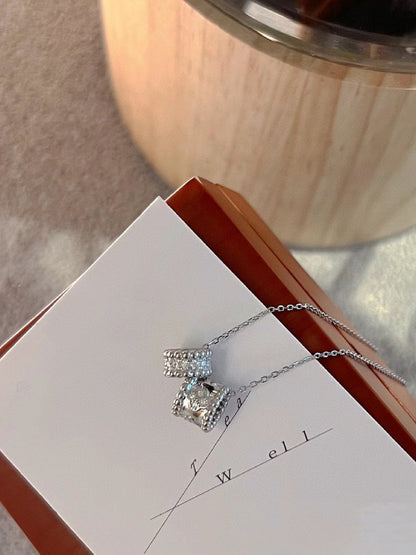 [Luxe Jewelry]PERLEE DOUBLE PENDANT SILVER DIAMOND NECKLACE