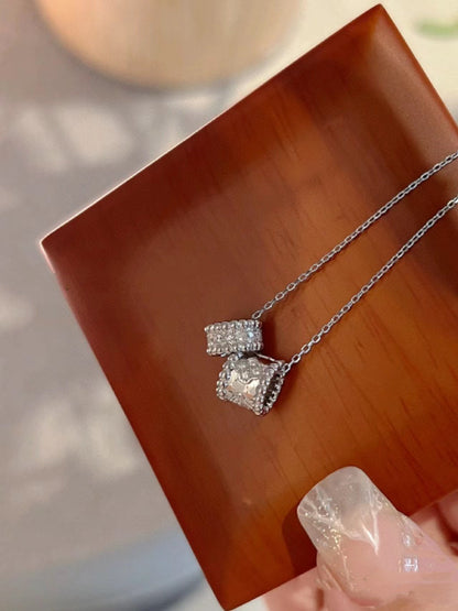 [Luxe Jewelry]PERLEE DOUBLE PENDANT SILVER DIAMOND NECKLACE