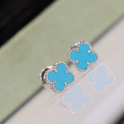 [Luxe Jewelry]CLOVER MINI TURQUOISE SILVER STUD EARRINGS