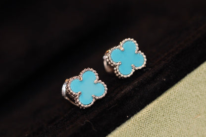 [Luxe Jewelry]CLOVER MINI TURQUOISE SILVER STUD EARRINGS
