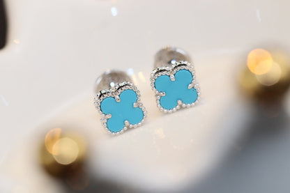 [Luxe Jewelry]CLOVER MINI TURQUOISE SILVER STUD EARRINGS