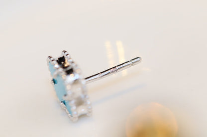 [Luxe Jewelry]CLOVER MINI TURQUOISE SILVER STUD EARRINGS