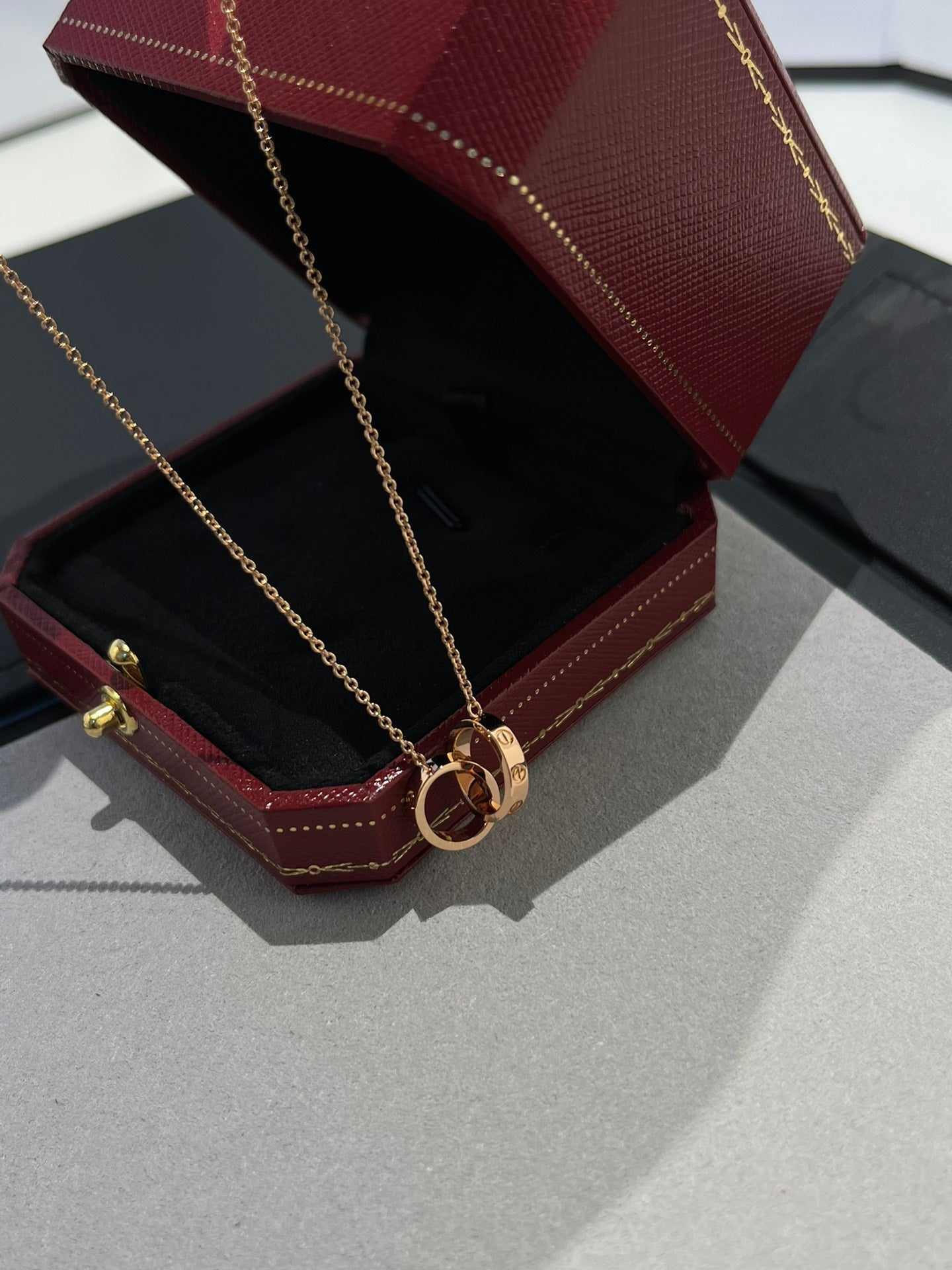 [Luxe Jewelry]LOVE NECKLACE DOUBLE RING PINK GOLD