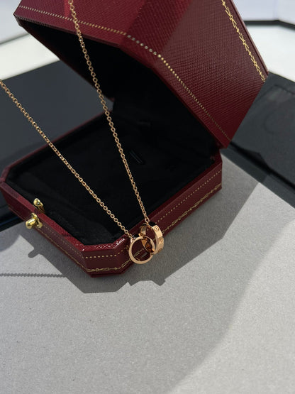 [Luxe Jewelry]LOVE NECKLACE DOUBLE RING PINK GOLD