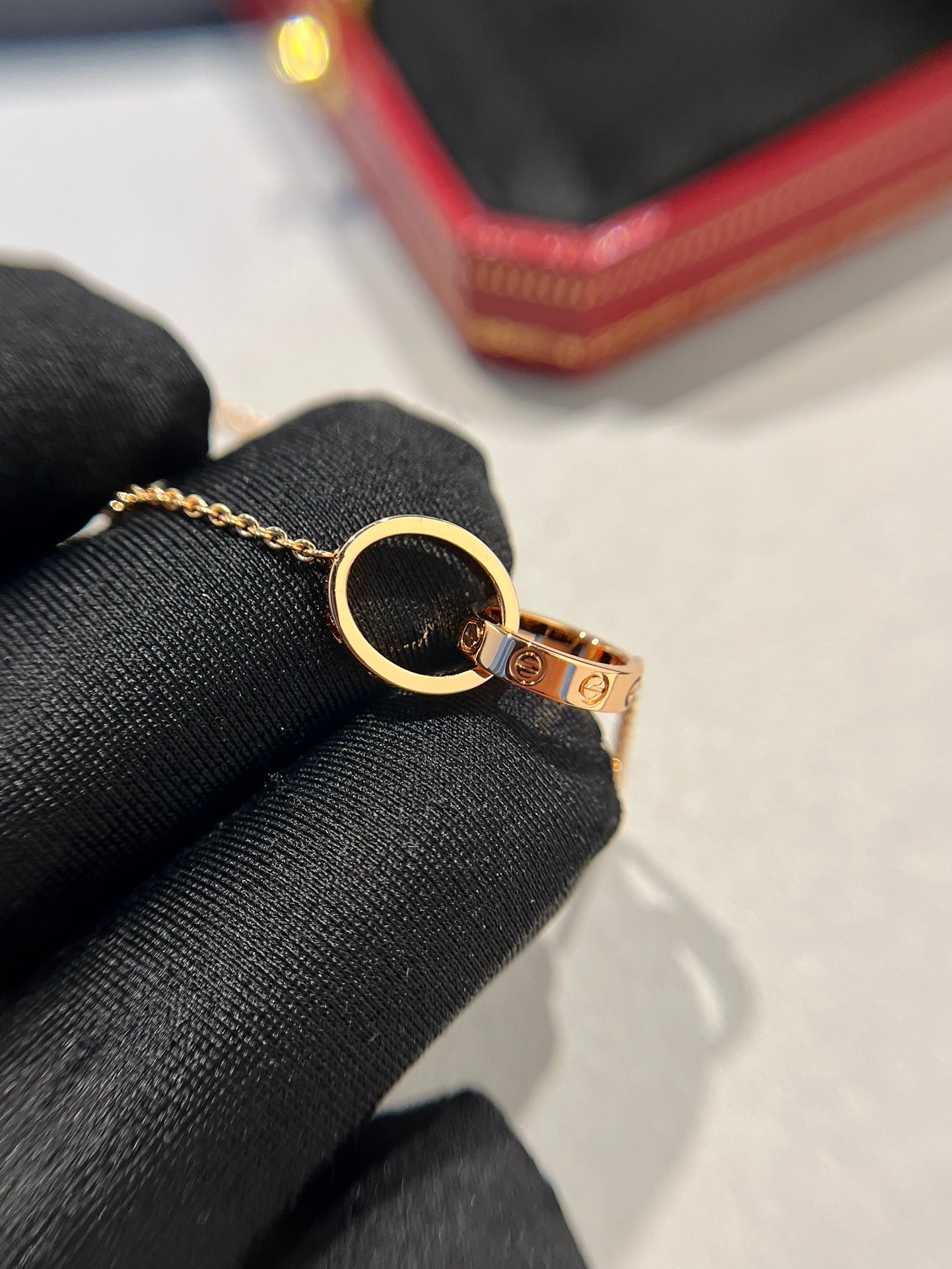 [Luxe Jewelry]LOVE NECKLACE DOUBLE RING PINK GOLD