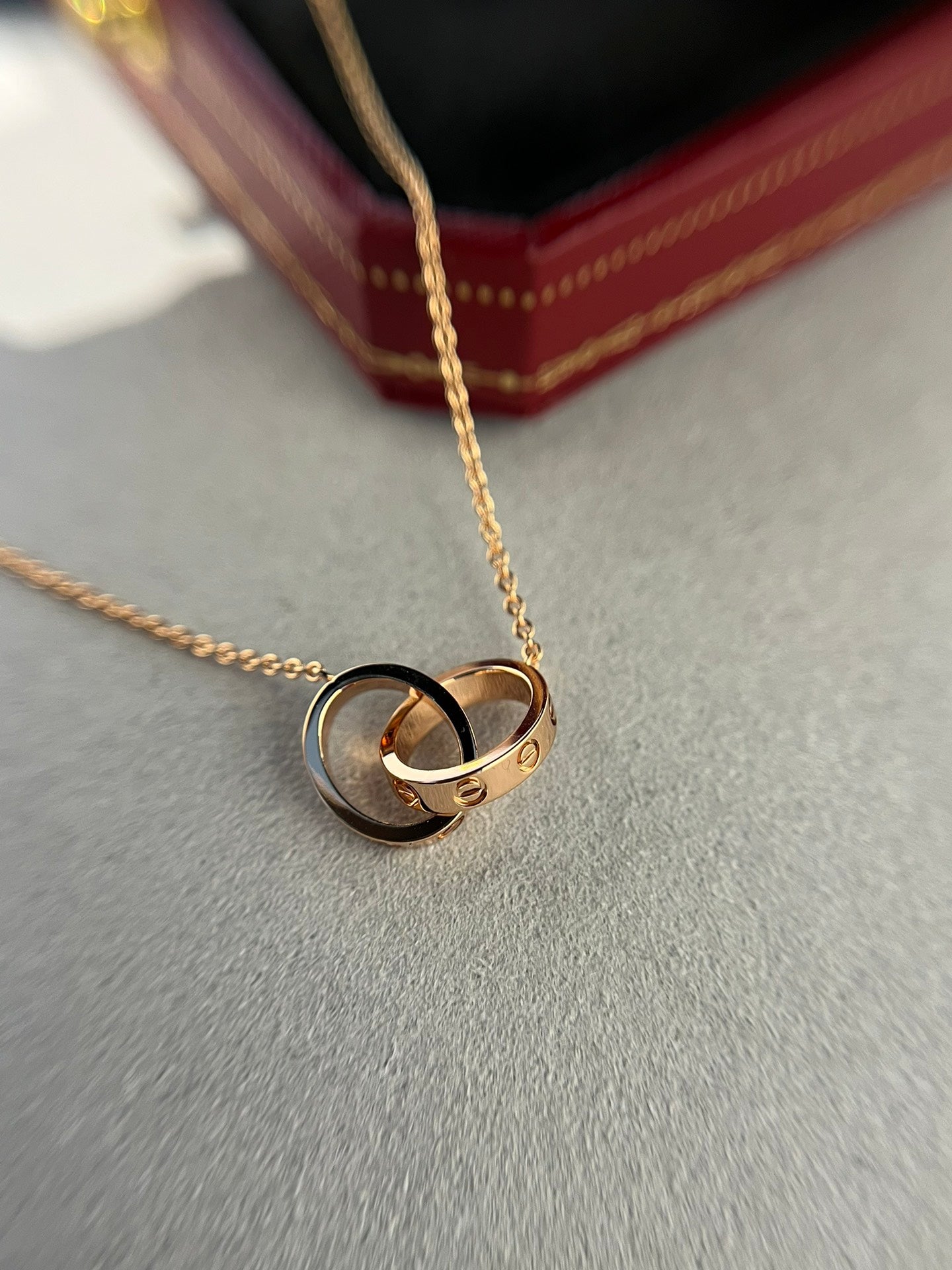 [Luxe Jewelry]LOVE NECKLACE DOUBLE RING PINK GOLD