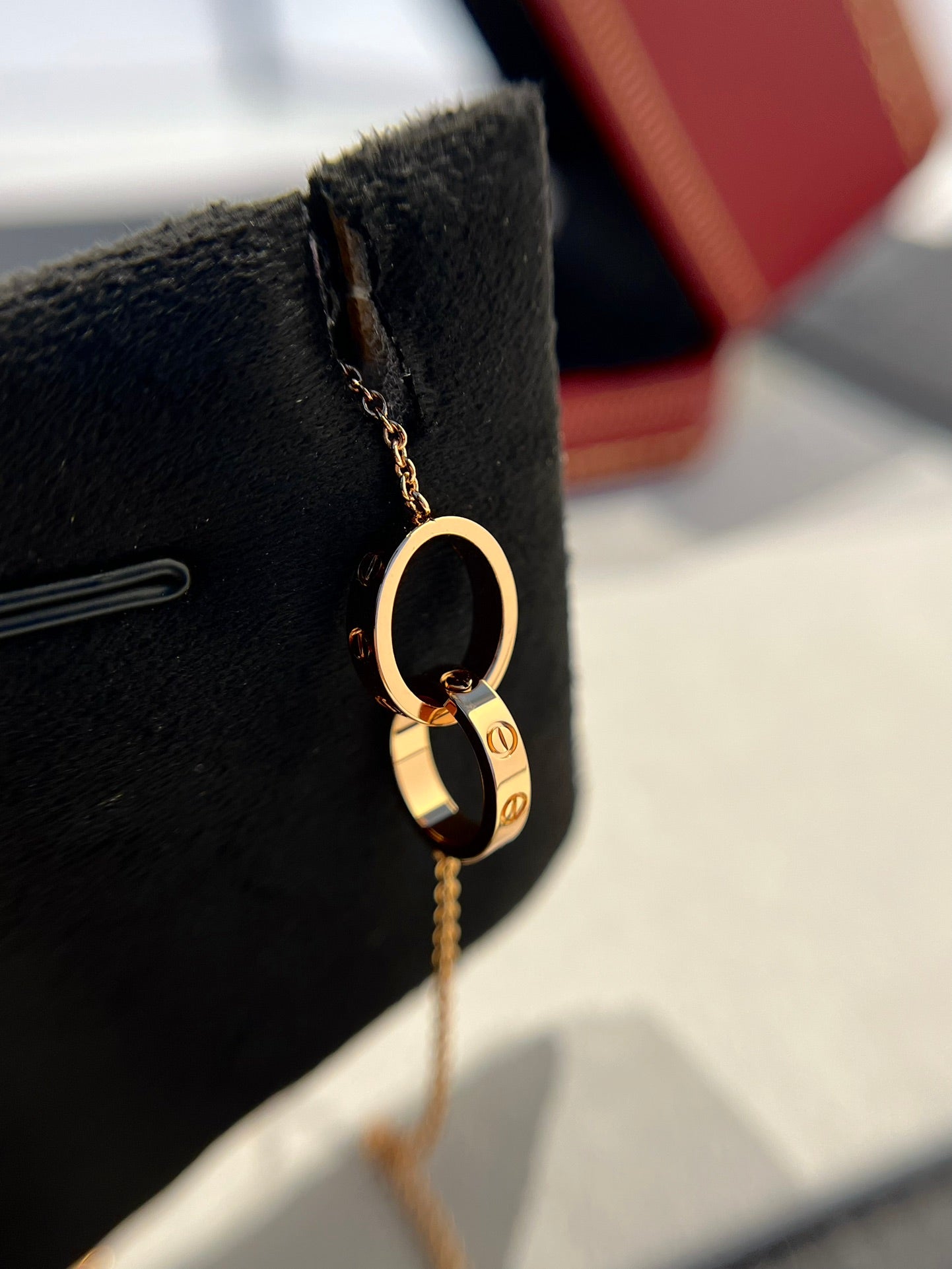 [Luxe Jewelry]LOVE NECKLACE DOUBLE RING PINK GOLD