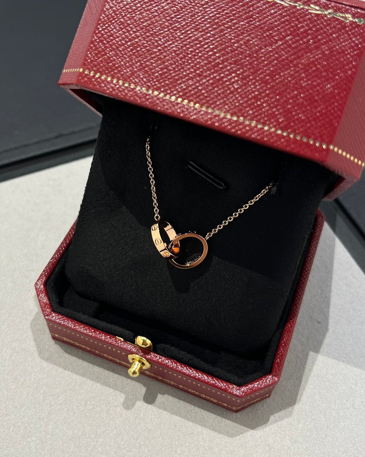 [Luxe Jewelry]LOVE NECKLACE DOUBLE RING PINK GOLD