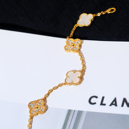 [Luxe Jewelry]CLOVER BRACELET 5 MOTIF WHITE MOP DIAMOND