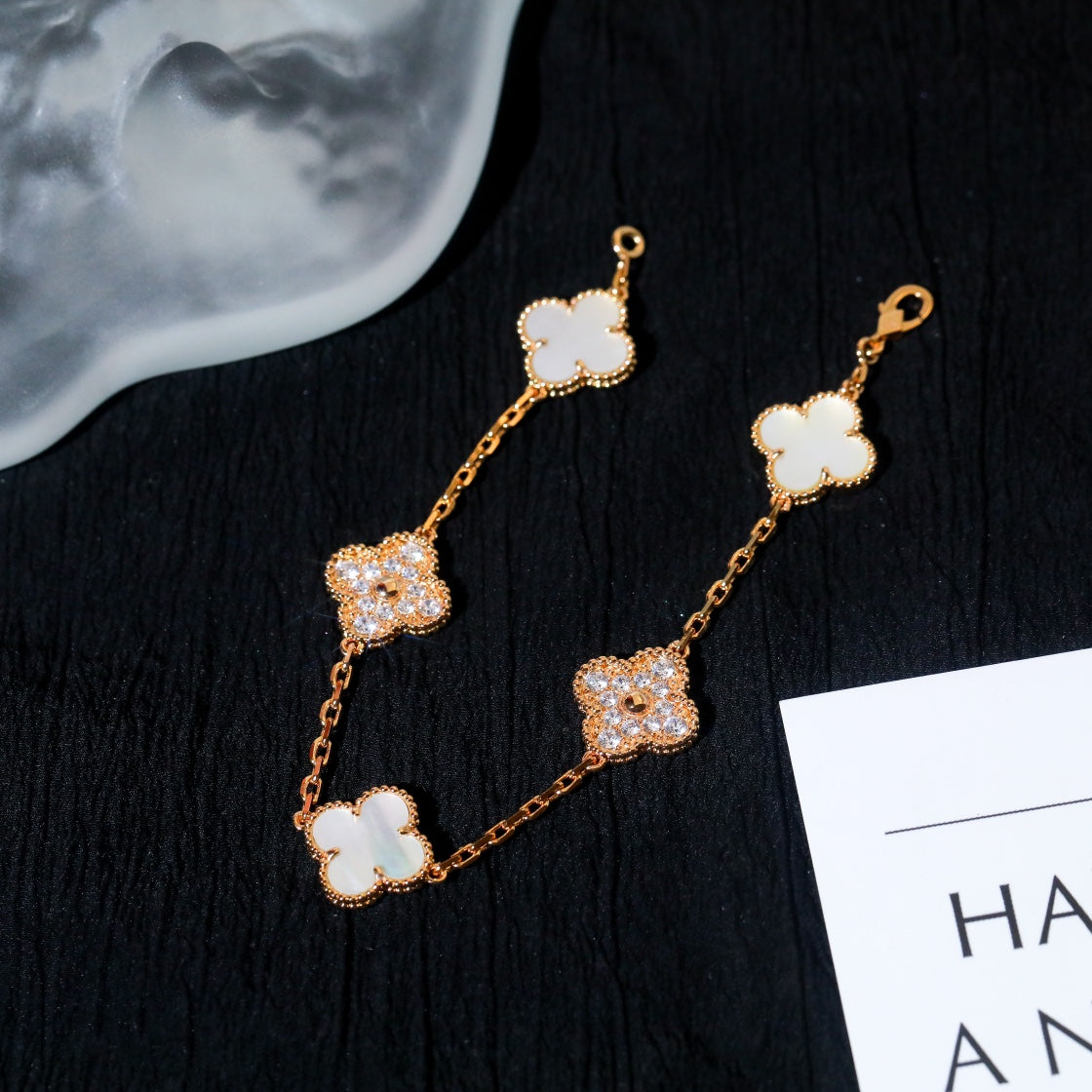 [Luxe Jewelry]CLOVER BRACELET 5 MOTIF WHITE MOP DIAMOND