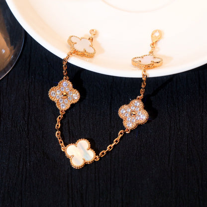 [Luxe Jewelry]CLOVER BRACELET 5 MOTIF WHITE MOP DIAMOND