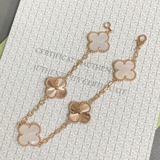 [Luxe Jewelry]CLOVER BRACELET 5 MOTIF WHITE MOP PINK GOLD