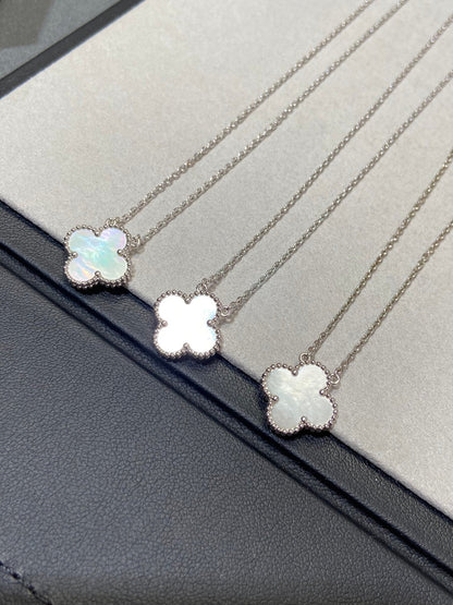 [Luxe Jewelry]CLOVER MEDIUM SILVER WHITE MOP NECKLACE