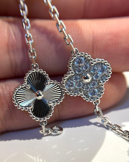[Luxe Jewelry]CLOVER 5 MOTIF SILVER DIAMOND BRACELET