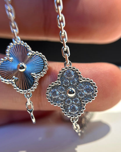 [Luxe Jewelry]CLOVER 5 MOTIF SILVER DIAMOND BRACELET