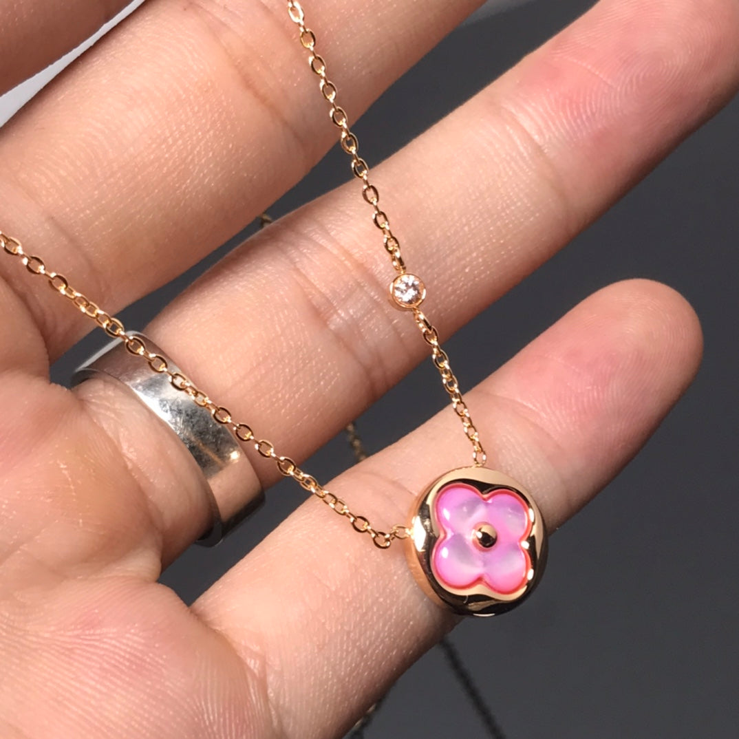 [Luxe Jewelry]COLOR BLOSSOM PINK MOP SUN GOLD NECKLACE