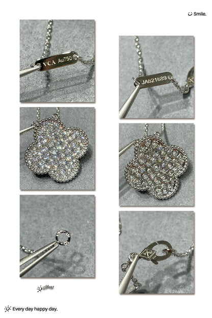 [Luxe Jewelry]CLOVER 25MM LARGE PENDANT DIAMOND PAVED SILVER NECKLACE