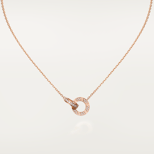 [Luxe Jewelry]LOVE 7.6MM NECKLACE ROSE GOLD AND SILVER  FULL DIAMOND