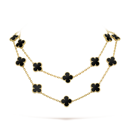 [Luxe Jewelry]CLOVER 20 MOTIFS ONYX NECKLACE